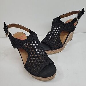 Jellypop Boho Comfort Black Crochet Cork Wedge Sandal 6.5M Women's Shoes Heels